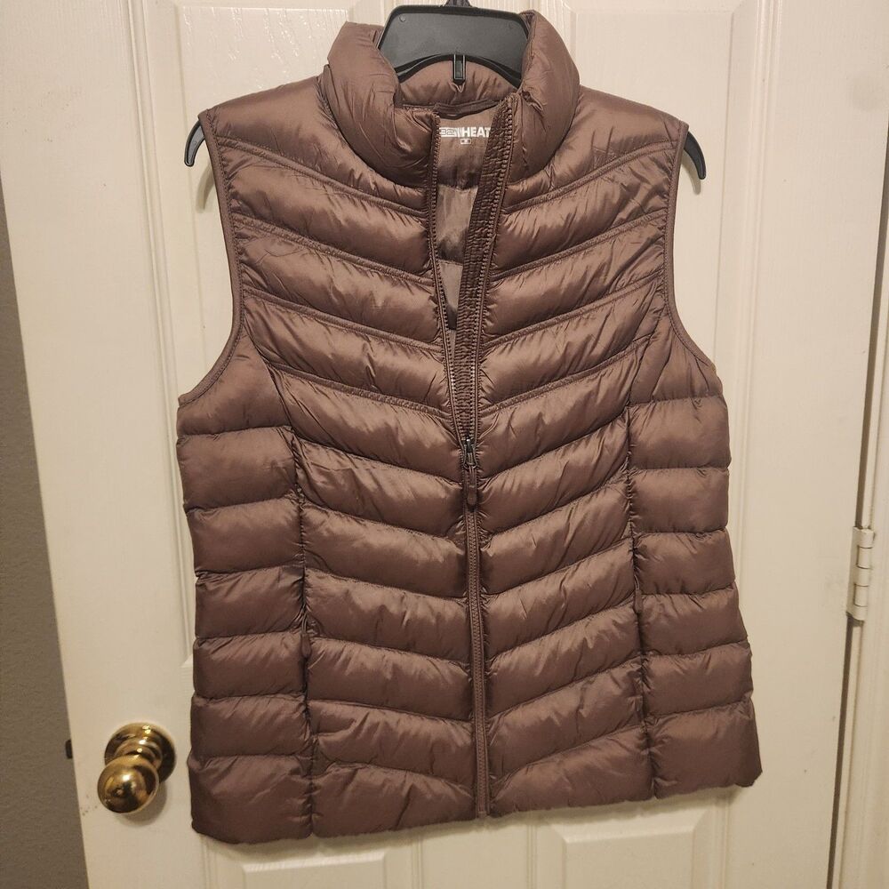 32 Degrees Heat Women’s Quilted Puffer Vest Brown Size M Full Zip